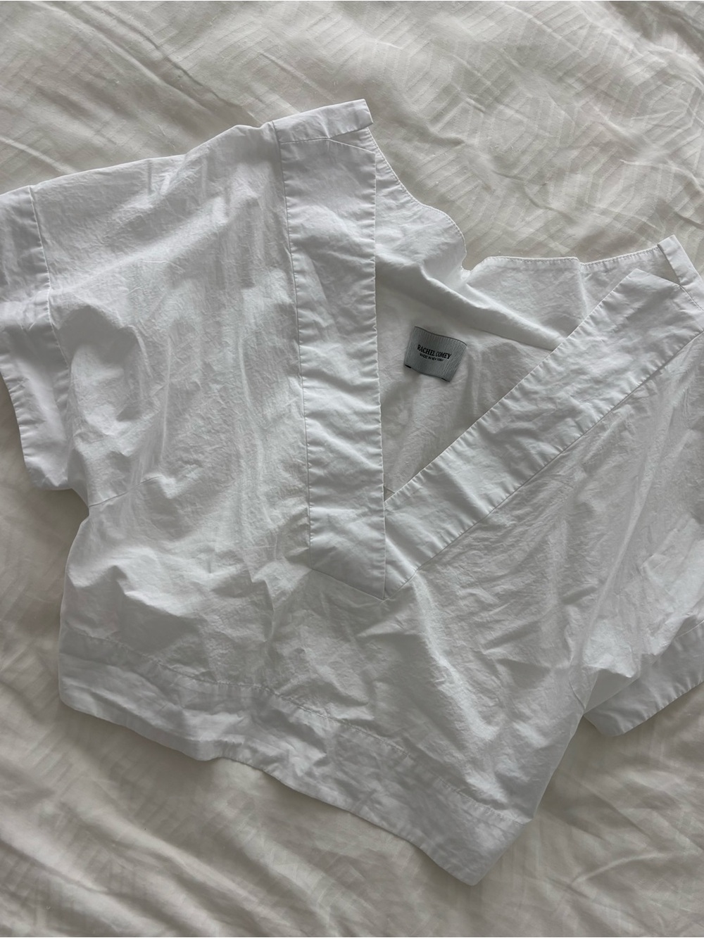 Rachel Comey White V-Neck Cropped Cotton Top